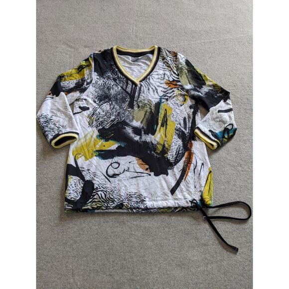 Dolcezza Safari Escape Art V-Neck 3/4 Sleeve Drawstring Hem Top Womens Size S - Picture 1 of 7